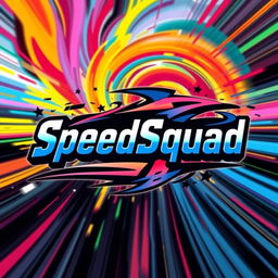 A visually stunning and colorful avatar featuring the bold text "SpeedSquad" in an eye-catching and artistic font that conveys a sense of motion and energy