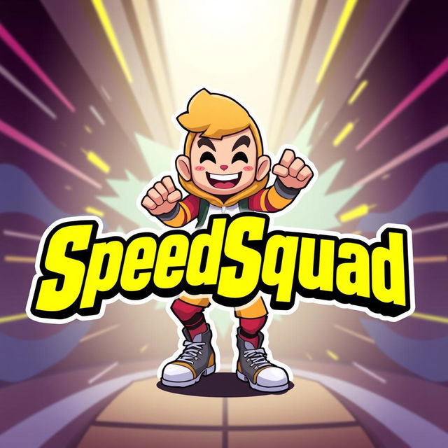 A lively avatar featuring the text "SpeedSquad" in a bright yellow color, standing out prominently against a dynamic background