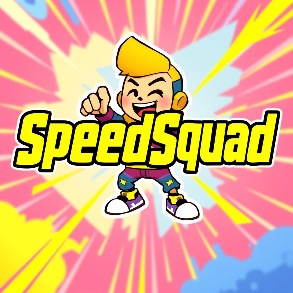 A lively avatar featuring the text "SpeedSquad" in a bright yellow color, standing out prominently against a dynamic background