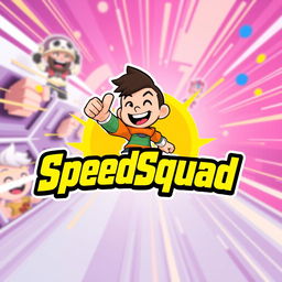 A lively avatar featuring the text "SpeedSquad" in a bright yellow color, standing out prominently against a dynamic background