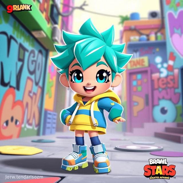 Character design of Max from Brawl Stars, showcasing her vibrant and energetic personality