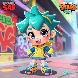 Character design of Max from Brawl Stars, showcasing her vibrant and energetic personality