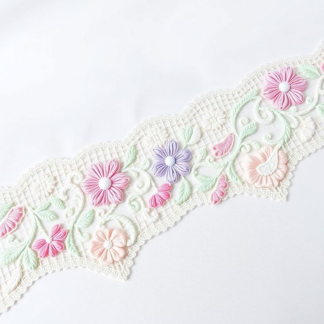 An intricate and beautifully detailed embroidery border lace design, showcasing delicate floral patterns intertwined with ornate swirls