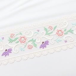 An intricate and beautifully detailed embroidery border lace design, showcasing delicate floral patterns intertwined with ornate swirls