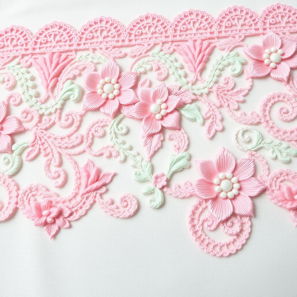 An intricate and beautifully detailed embroidery border lace design, showcasing delicate floral patterns intertwined with ornate swirls