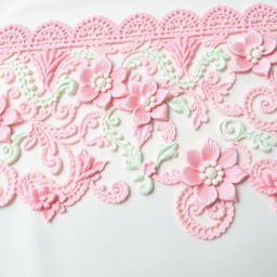 An intricate and beautifully detailed embroidery border lace design, showcasing delicate floral patterns intertwined with ornate swirls