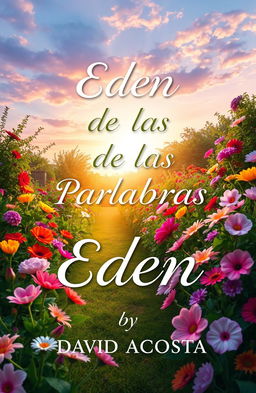 A stunning and evocative cover design for a poetry book titled "Edén De Las Palabras" by David Acosta