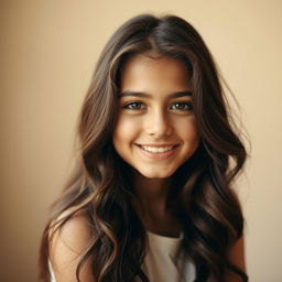 A beautiful 18-year-old brunette girl with captivating features, showcasing her natural beauty