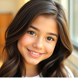 A beautiful 18-year-old brunette girl with captivating features, showcasing her natural beauty