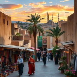 A serene and picturesque scene in Yazd, Iran's historical city, showcasing the ancient architecture with mud-brick buildings, tall windcatchers, and narrow winding alleys