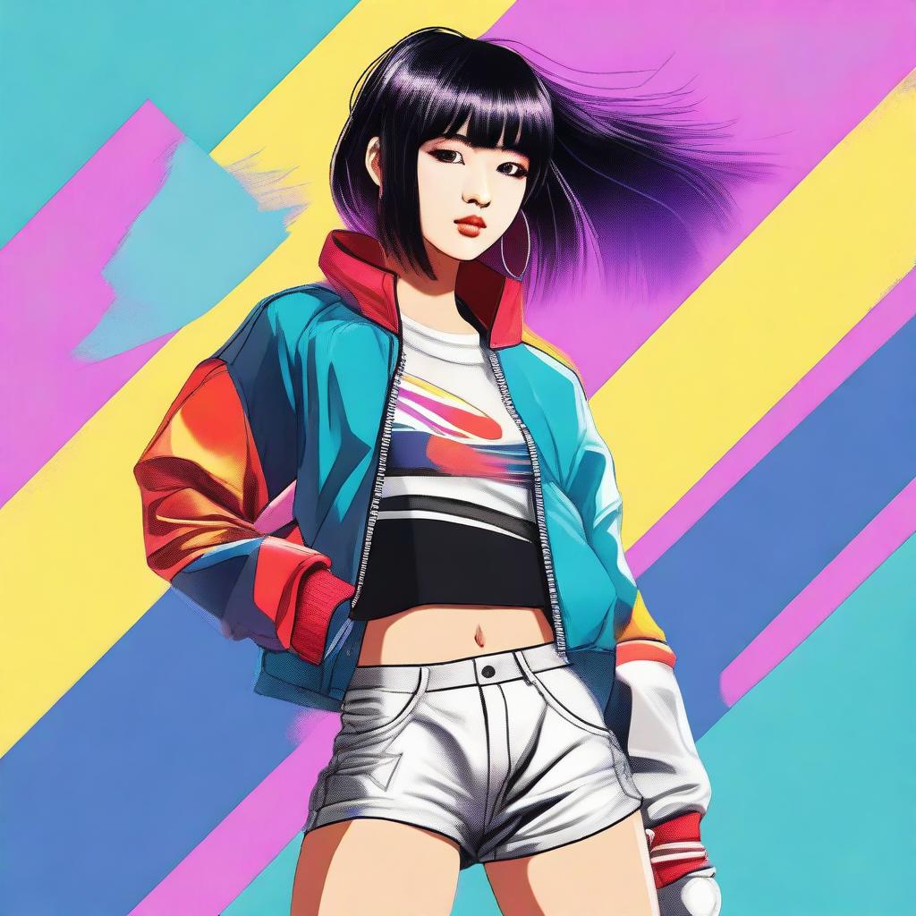 A digital art image of a stylish Asian girl with a sporty look