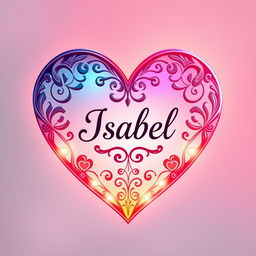 A beautifully designed heart shape, with intricate details, vibrant colors, and the name 'Isabel' elegantly placed in the center