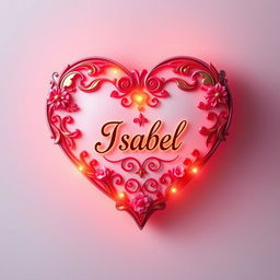 A beautifully designed heart shape, with intricate details, vibrant colors, and the name 'Isabel' elegantly placed in the center