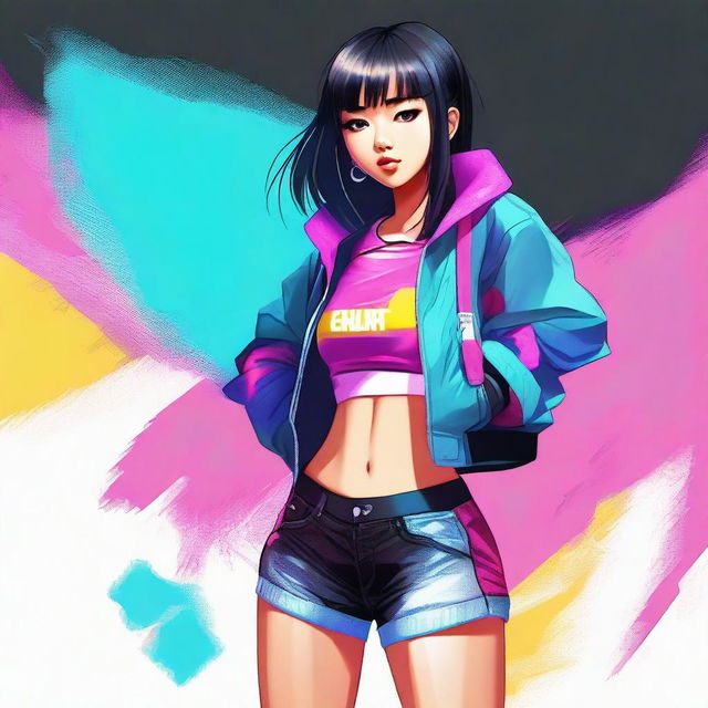 A digital art image of a stylish Asian girl with a sporty look