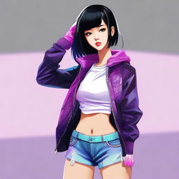 A digital art image of a stylish Asian girl with a sporty look