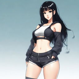 A high-quality digital art image features a fit Asian girl with a sporty style