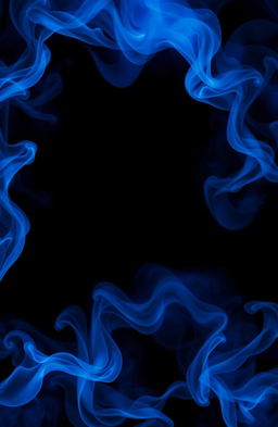 A book cover background featuring swirling blue and black smoke along the edges