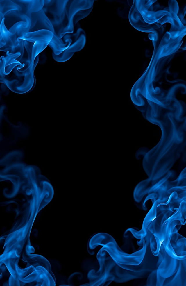 A book cover background featuring swirling blue and black smoke along the edges