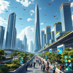 A futuristic depiction of Milad Tower in Tehran, showcasing an advanced urban environment in the next hundred years
