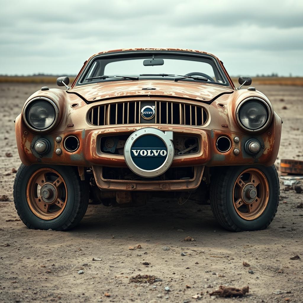 A quirky and unusual Russian supercar with an un-aerodynamic design, featuring a large front grill adorned with the Volvo logo