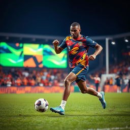 A dynamic and action-packed scene of a professional football player in mid-action on the field