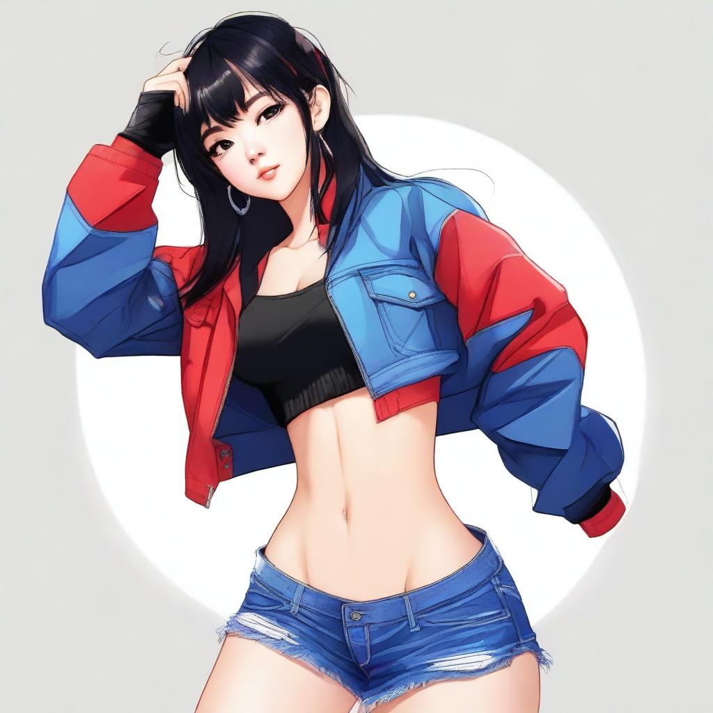 A high-resolution digital art image depicts a fashionable Asian girl in a sporty ensemble