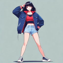 A high-resolution digital art image depicts a fashionable Asian girl in a sporty ensemble