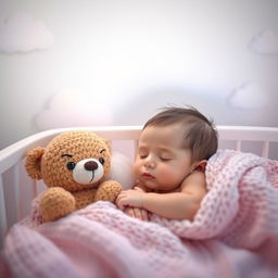 A serene scene featuring a peaceful baby sleeping in a cozy nursery