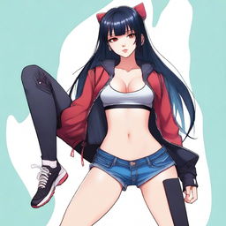 A high-resolution digital art image portrays an attractive Asian girl in a sporty outfit