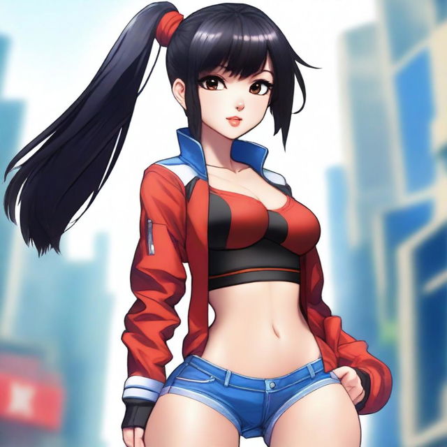 A high-resolution digital art image portrays an attractive Asian girl in a sporty outfit