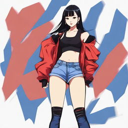 A digital art image of the highest quality shows a stylish Asian girl in a sporty outfit