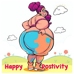 A vibrant and colorful cartoon-style illustration of a large, exaggerated character with a big butt, playfully depicted in a whimsical and exaggerated manner