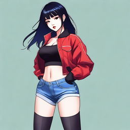 A digital art image of the highest quality shows a stylish Asian girl in a sporty outfit