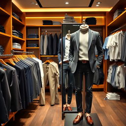 A modern clothing store displaying an array of stylish men's garments