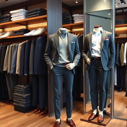 A modern clothing store displaying an array of stylish men's garments