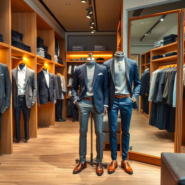 A modern clothing store displaying an array of stylish men's garments