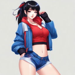 A digital art image of the highest quality shows a stylish Asian girl in a sporty outfit