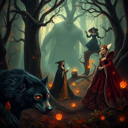 A captivating and mystical scene set in an enchanted forest, filled with mystical trees and glowing flora