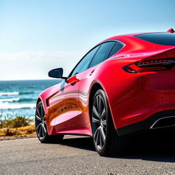 A sleek, modern car parked on a scenic coastal road