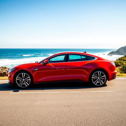 A sleek, modern car parked on a scenic coastal road