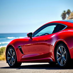 A sleek, modern car parked on a scenic coastal road