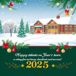 A festive New Year's greeting card designed for an educational institution celebrating the upcoming year 2025