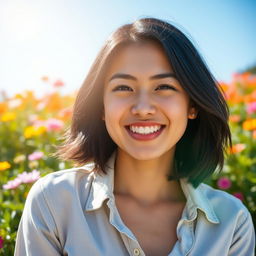 A portrait of an individual, reflecting a confident and joyful demeanor in a beautiful outdoor setting
