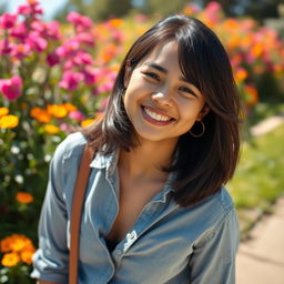 A portrait of an individual, reflecting a confident and joyful demeanor in a beautiful outdoor setting