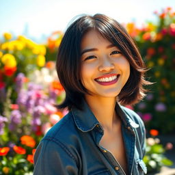 A portrait of an individual, reflecting a confident and joyful demeanor in a beautiful outdoor setting