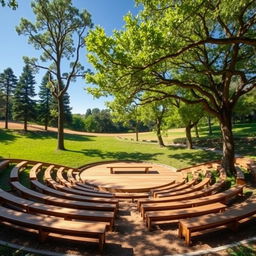 An open-air amphitheater designed for approximately 50 people, featuring a simple semi-circular layout