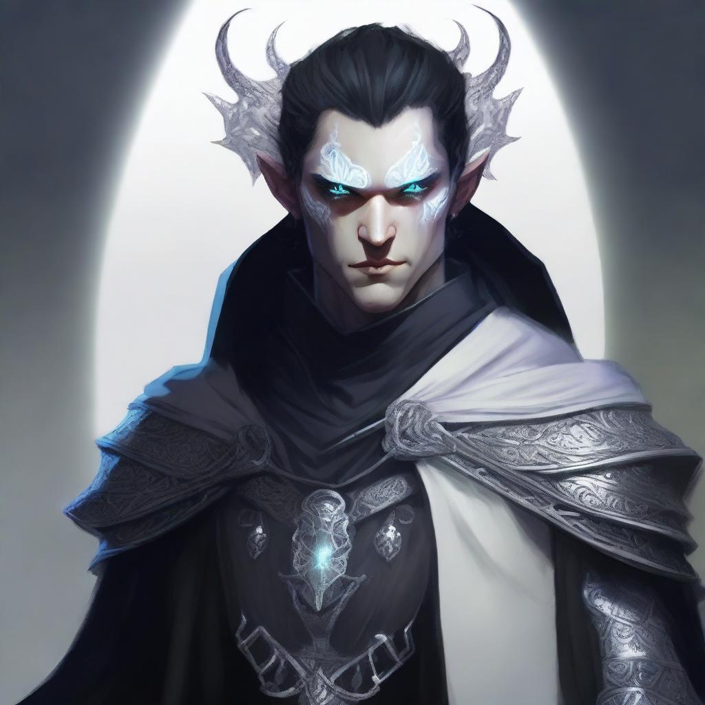 Imagine a detailed, close-up digital art piece featuring a bulky male changeling cleric