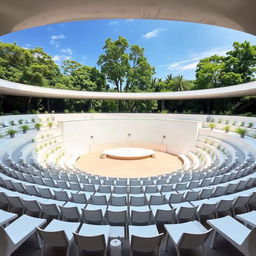 A beautiful semicircular amphitheater featuring a small and simple stage at the center