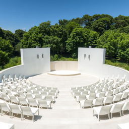 A beautiful semicircular amphitheater featuring a small and simple stage at the center