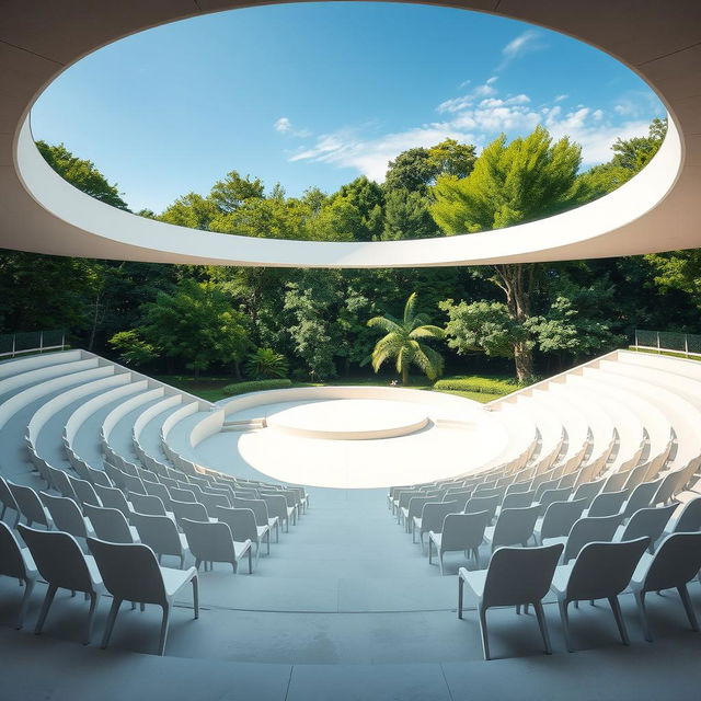 A beautiful semicircular amphitheater featuring a small and simple stage at the center